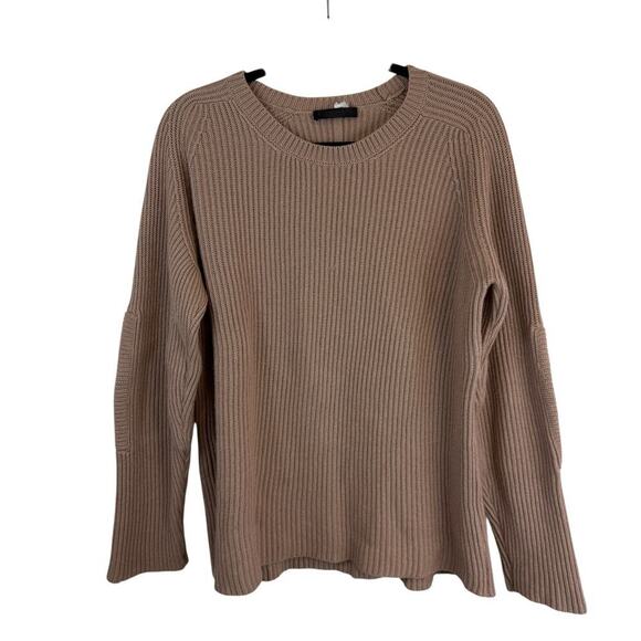 The Row Sweaters - The Row Cashmere Silk Blend Ribbed Crew Neck Pullover Sweater USA Brown Medium